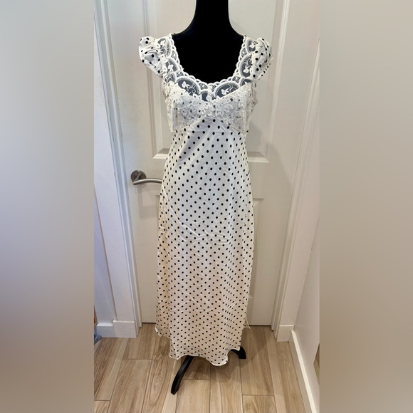 indigo and lace dress Women's Indigo A-line Collared Neck Cotton Lace Ankle Length Dress XS/S/M/L Black and White MEAN BLVD, Black and White / XS